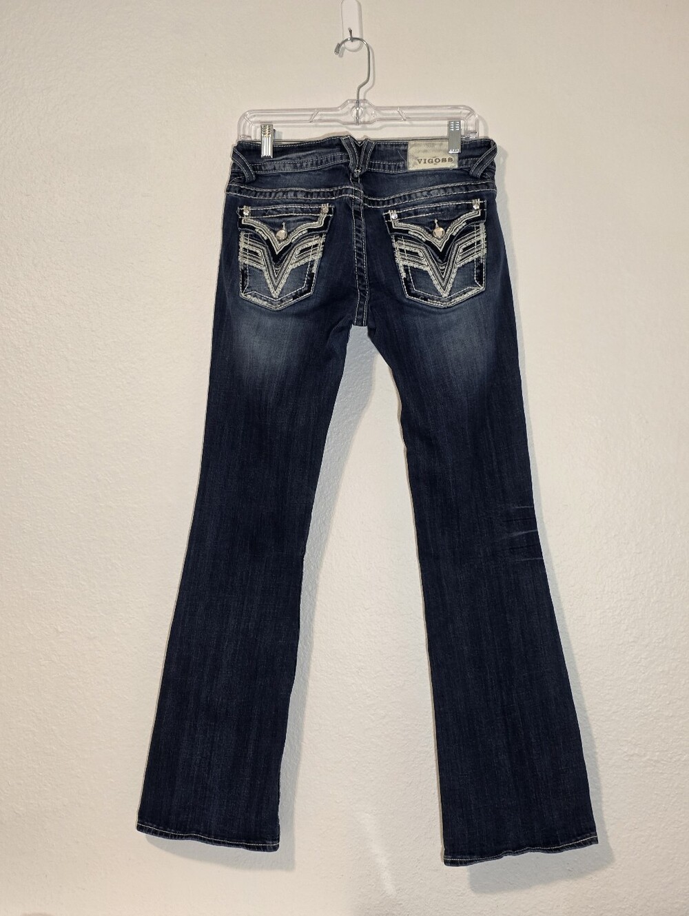 Vigoss The New York Bootcut Jeans Size 7/8 Distressed Bling Thick Stitch Denim